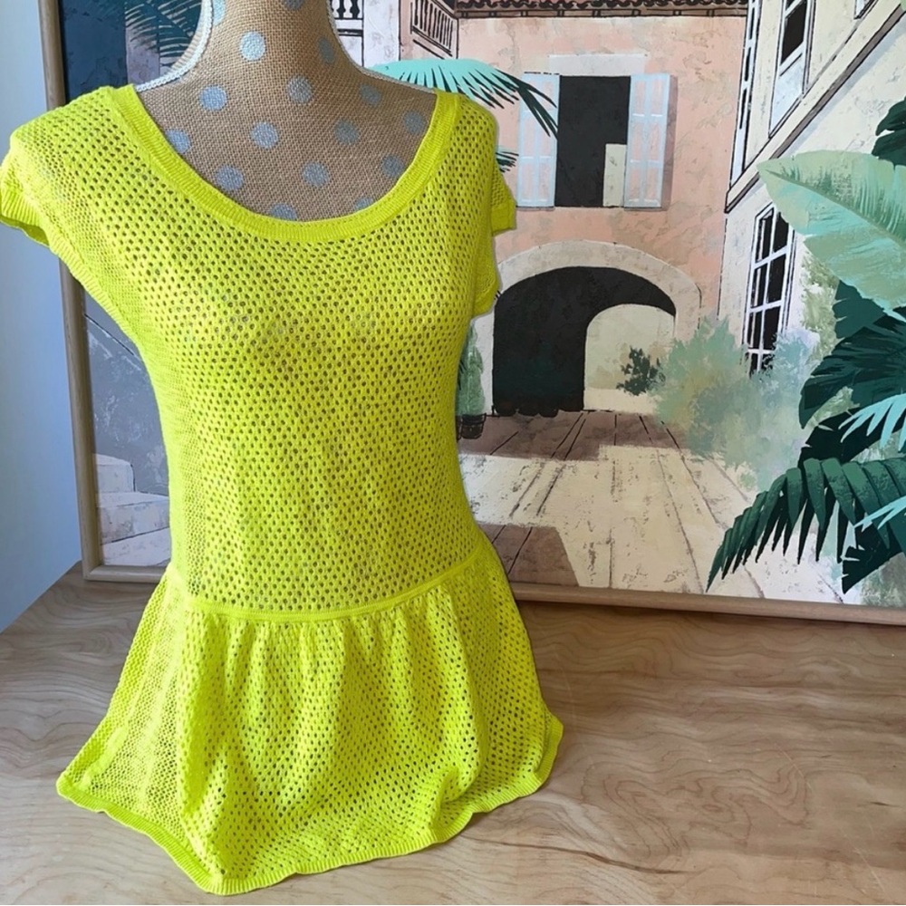 American Eagle Outfitters Neon Yellow Open-Knit Top